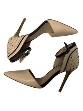 L.A.M.B. Gwen Stefani Leather Studded Stiletto Heels Pointed Nude Black Size 5.5